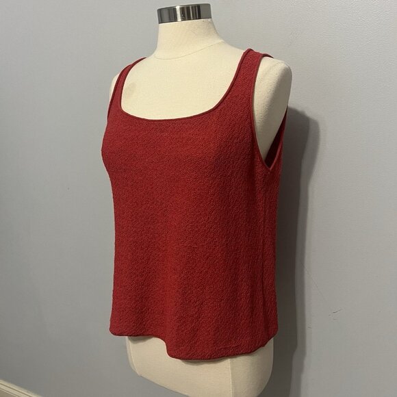 Eileen Fisher Sweater Cardigan & Tank Set Wool Red Size PL Textured Open Front - Picture 7 of 12